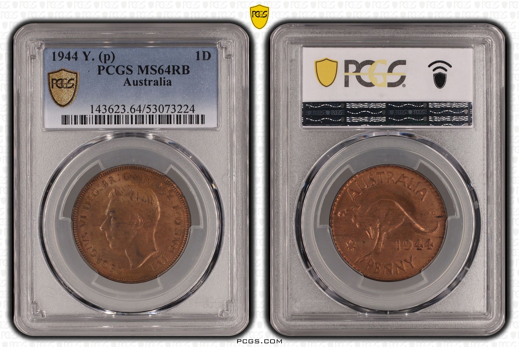 George VI, Penny, 1944 Y., PCGS MS64RB