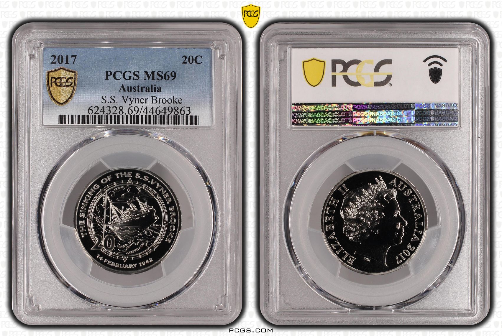 67 · 2017 Australia Twenty Cent, 20c Sinking of the S.S. Vyner Brooke PCGS - MS69 POP 10/0 -863