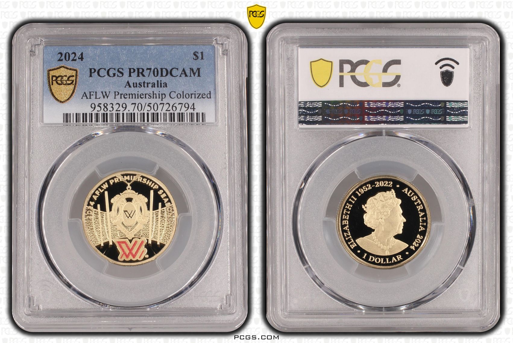 AFLW Premiership Colorized POP 18/0, One Dollar, 2024, PCGS PR70DCAM