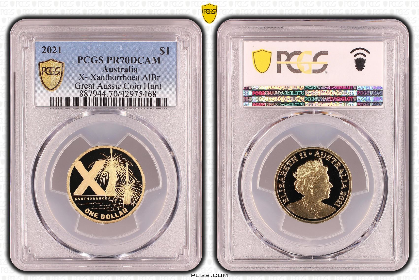 Elizabeth II, X- Xanthorrhoea, Great Aussie Coin Hunt, One Dollar, PR70DCAM , 2021 PCGS POP - 2/0