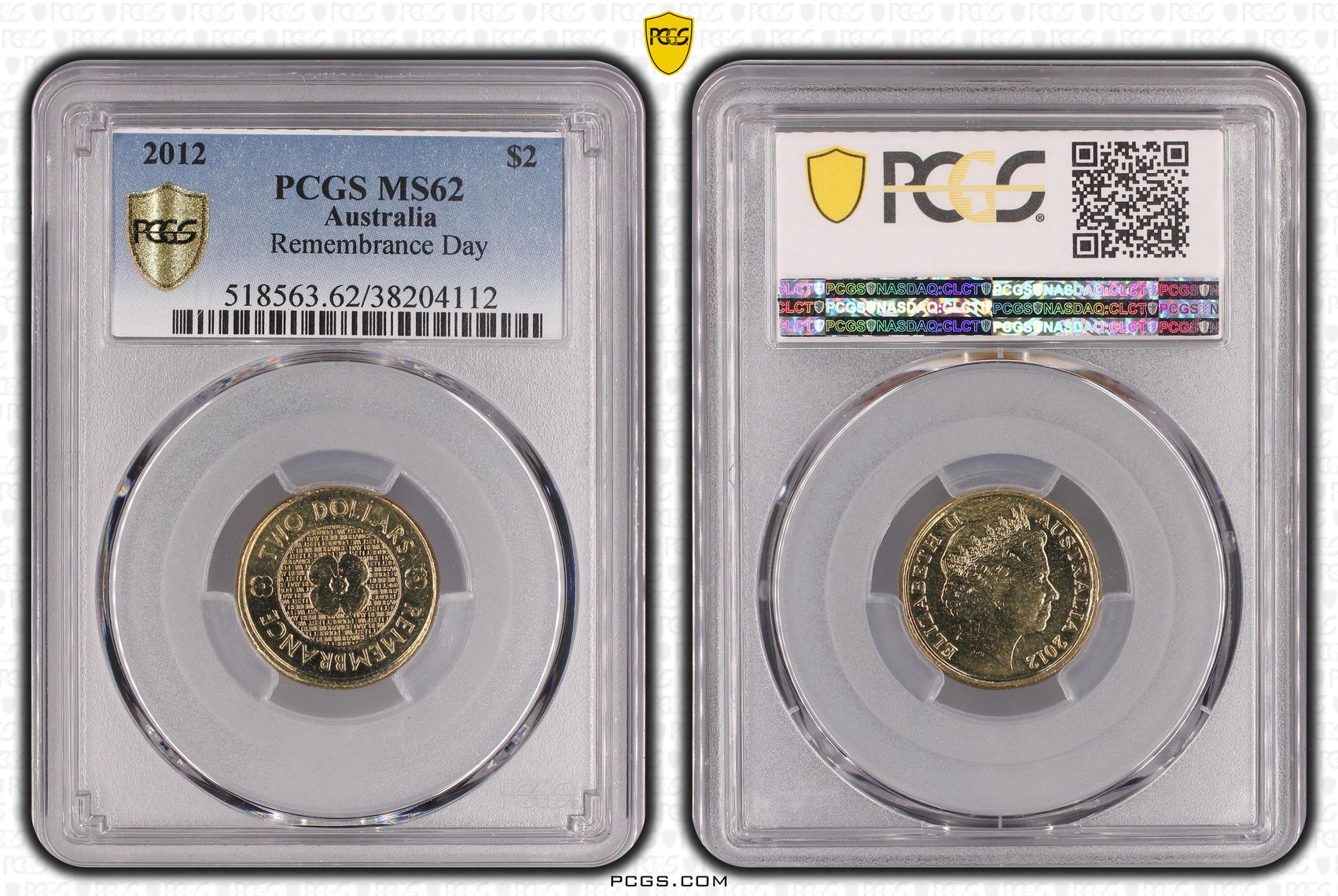 2012 Australia Two Dollar, $2 Remembrance Day PCGS - MS62 -112