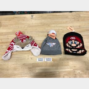 1 GIRLS OC COMICS WONDER CAP 1 BOYS SUPER MARIO CAP AND 1 HOLIDAY EARMUFF DEAR CAP