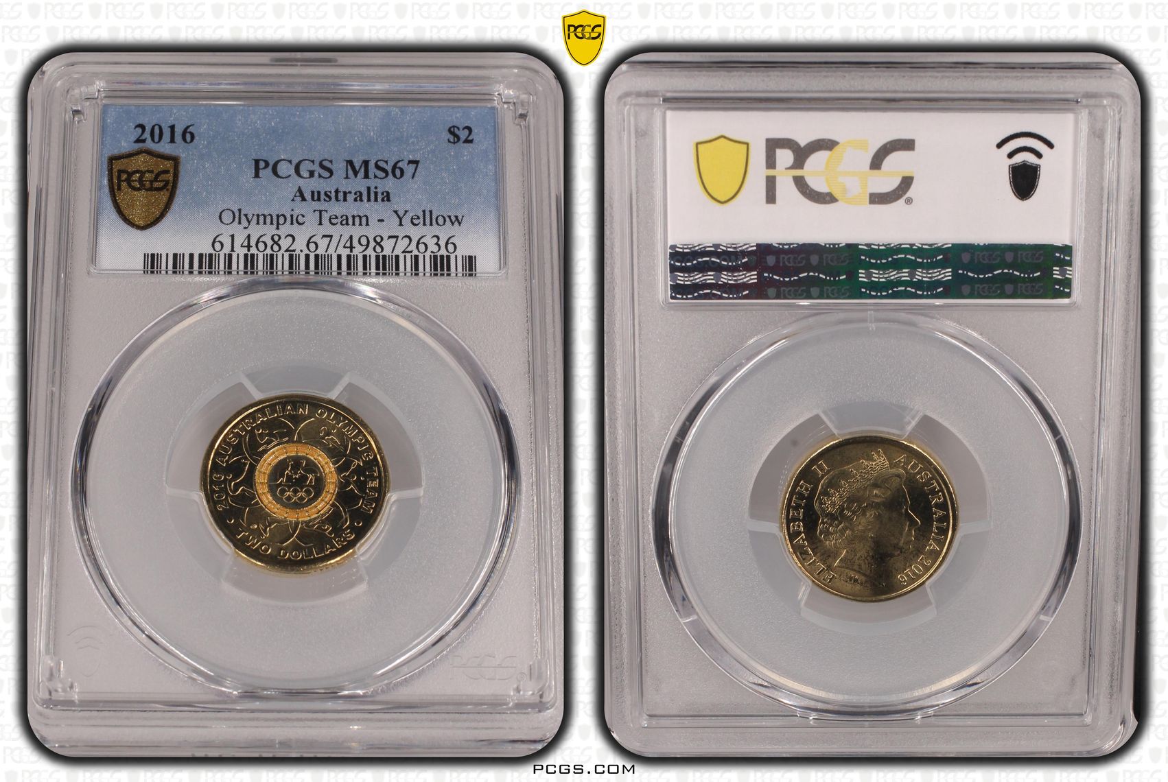 428 · Elizabeth II, Olympic Team - Yellow , Two Dollar, 2016, PCGS MS67
