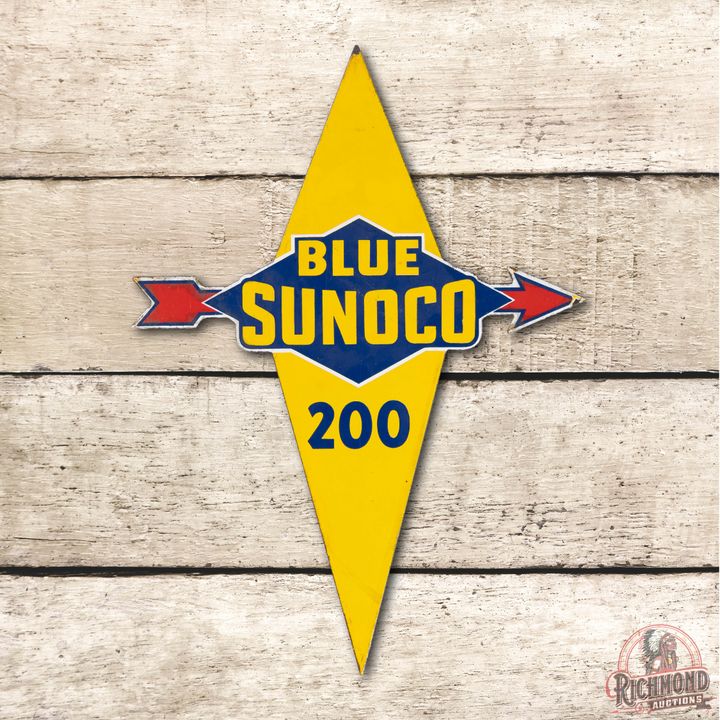 Blue Sunoco 200 Single Sided Porcelain Pump Sign TAC 8.5