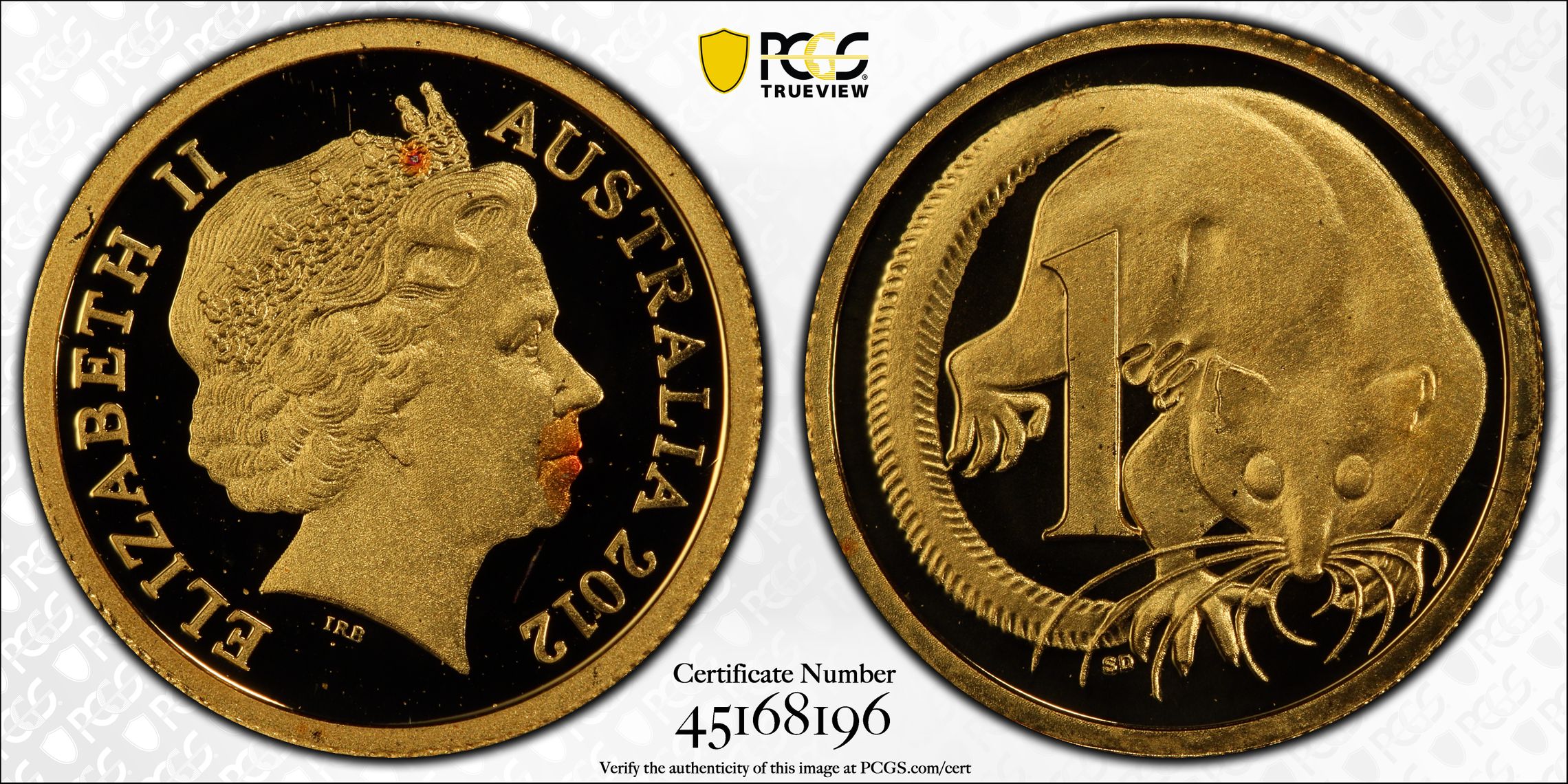 2012 Australia Gold One Cent, 1c Possum PCGS - PR69DCAM -196