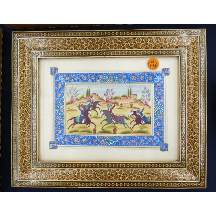 Persian Khatam Inlay Framed Miniature Painting 10''x12''