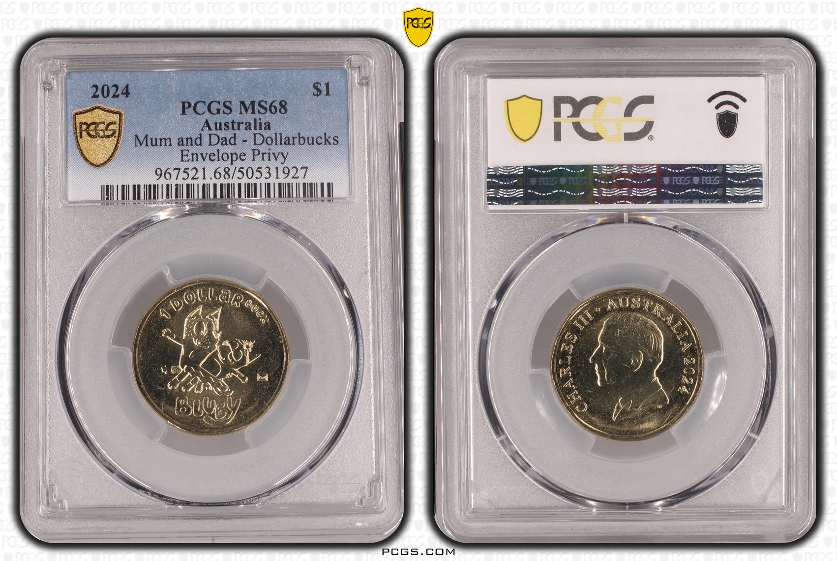 Mum and Dad - Dollarbucks Envelope Privy, One Dollar, 2024, PCGS MS68
