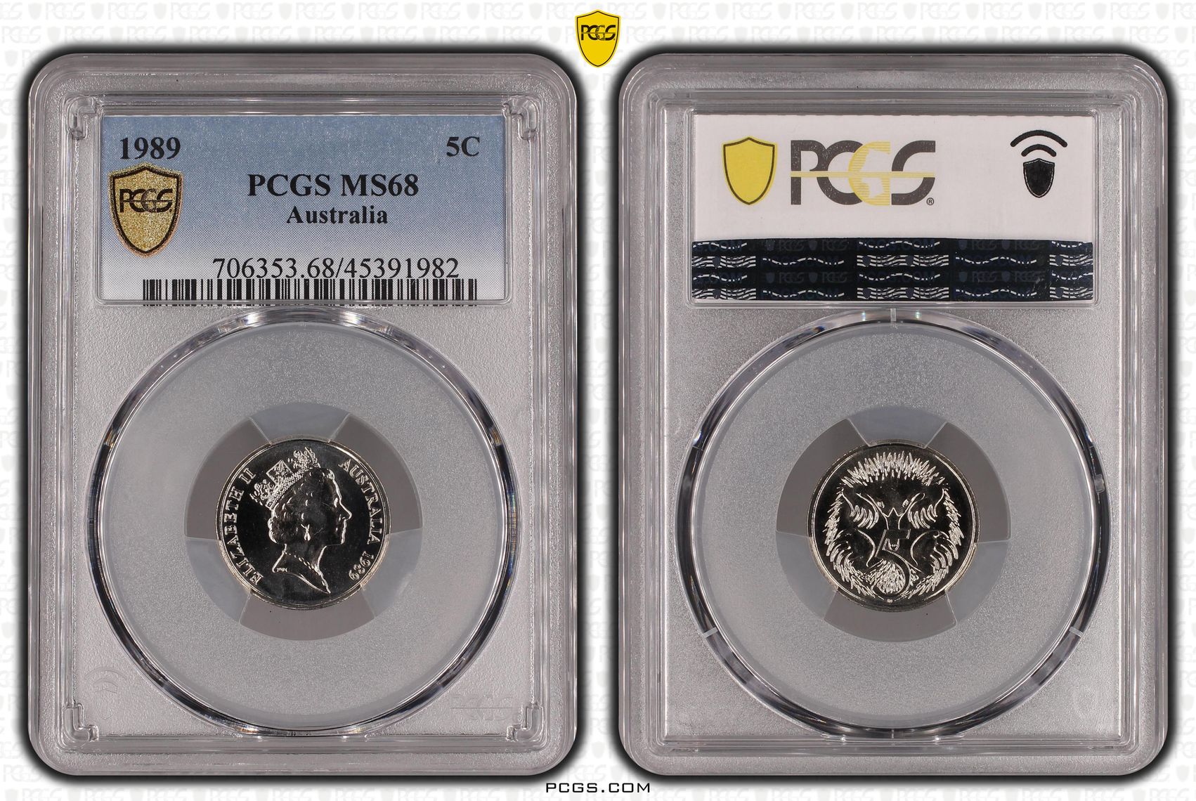 1989 Australia Five Cent, 5c PCGS - MS68 -982