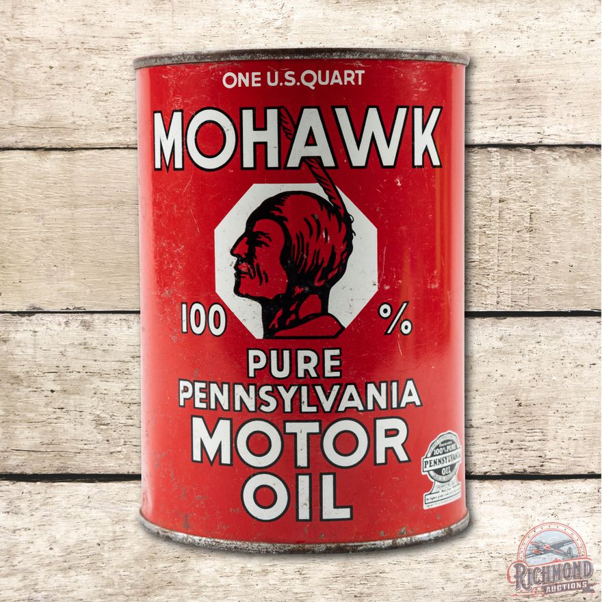 Full 1 Quart Mohawk 100% Pure Pennsylvania Motor Oil Can