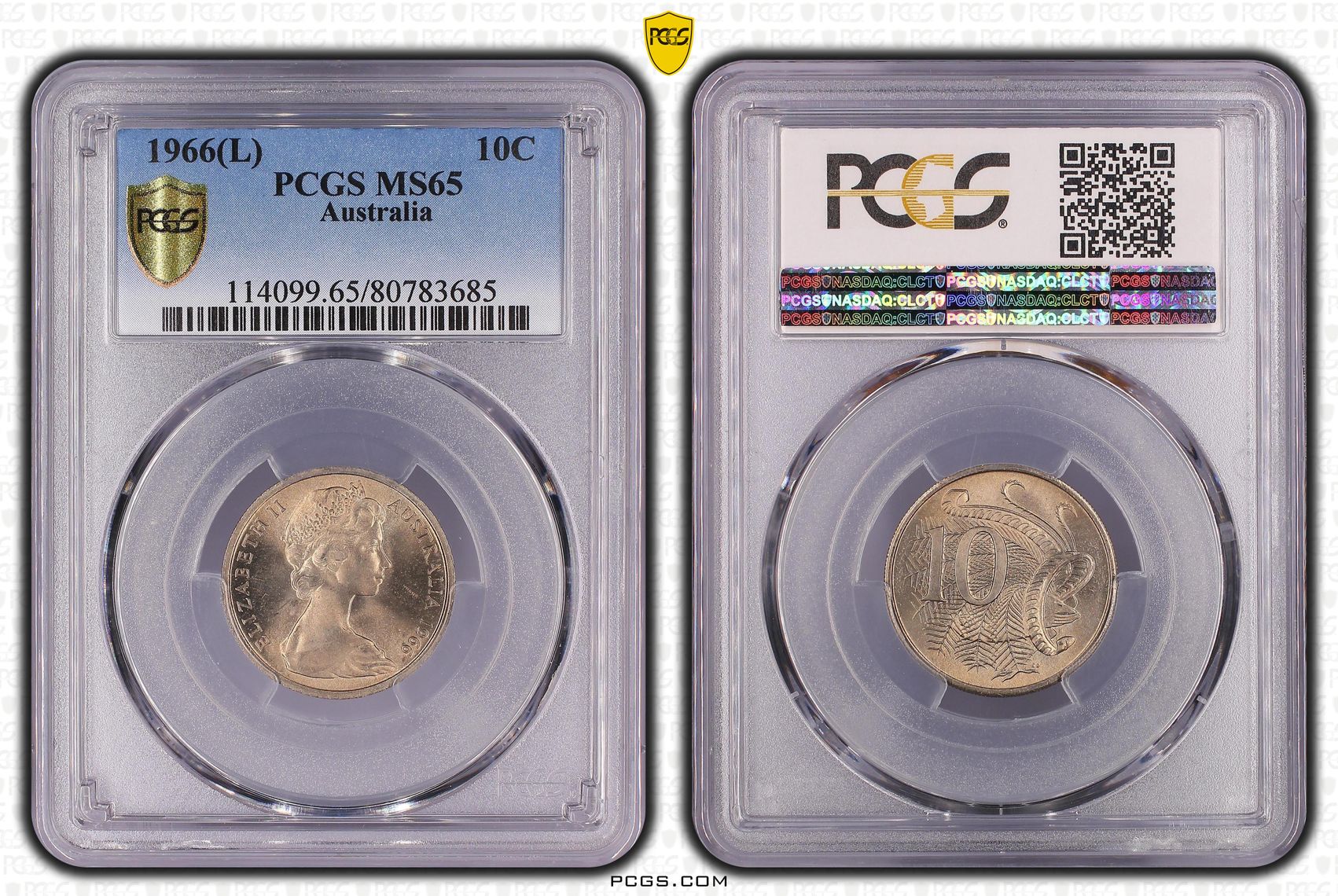 Elizabeth II, Ten Cent, 1966(L), PCGS MS65