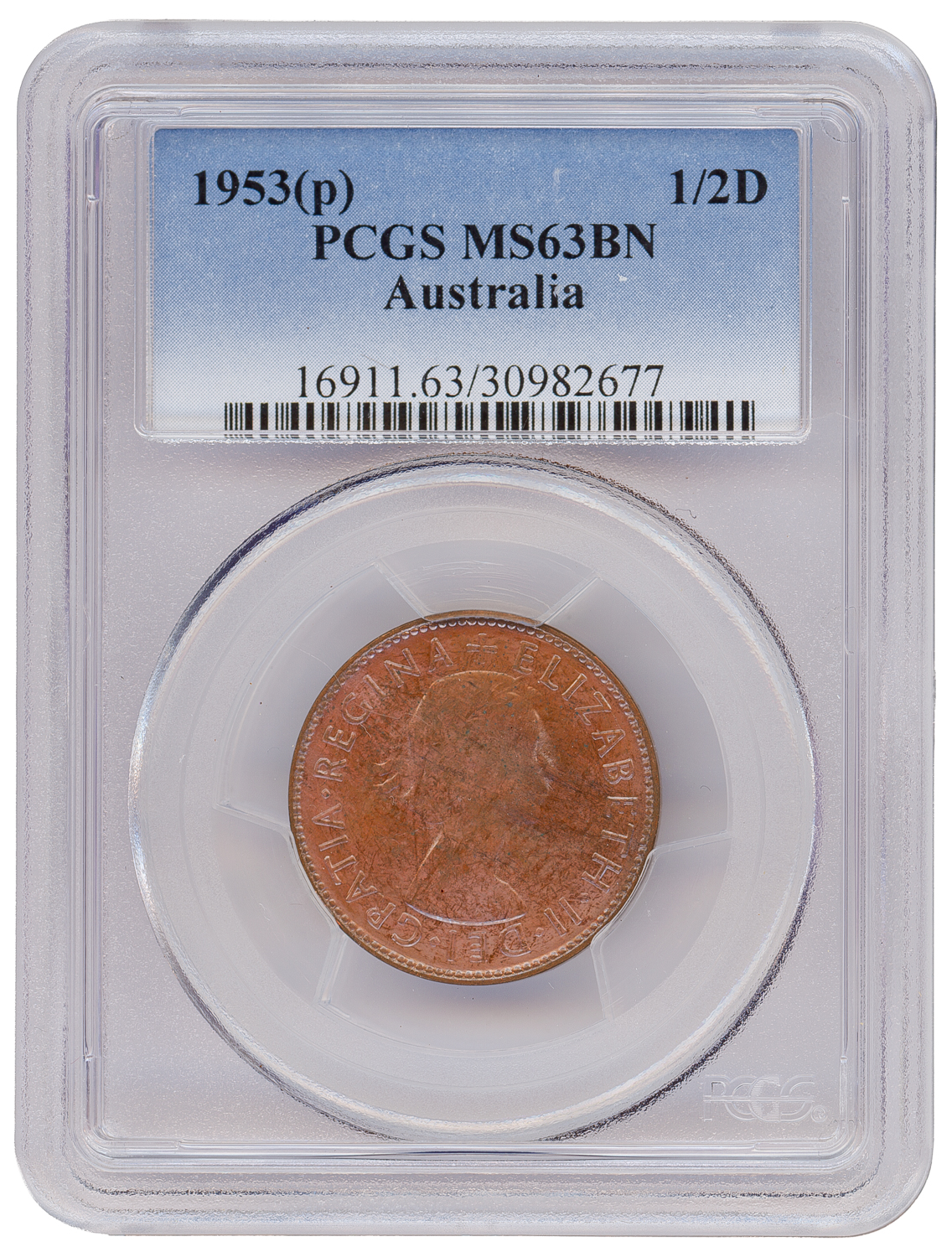 Elizabeth II, Halfpenny, 1953 A., PCGS MS63BN