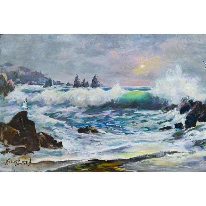 Leonard Borman ''Sunset Coast'' Oil on Canvas Affixed to Masonite 24''x36''