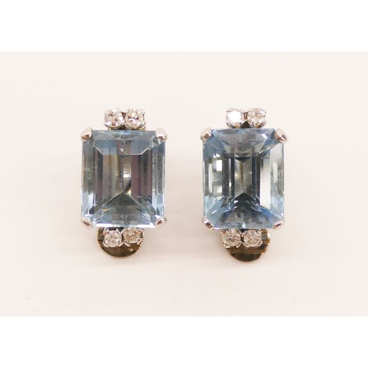 Pair Lady's Aquamarine & Diamond Platinum Earrings