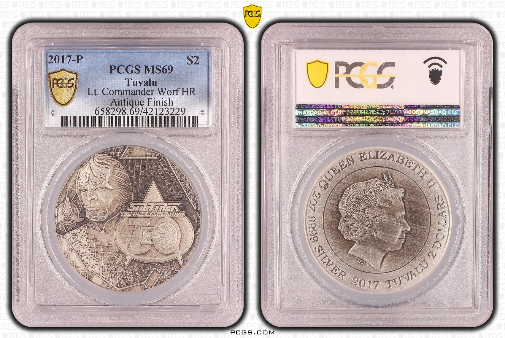 Tuvalu, Lt. Commander Worf HR, Two Dollar, 2017-P, PCGS MS69