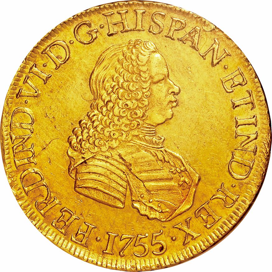 【裁断済】メル ペルー(Peru), 1755, 金(Au), 8ｴｽｸｰﾄﾞ Escudos, NGC AU58, 極美