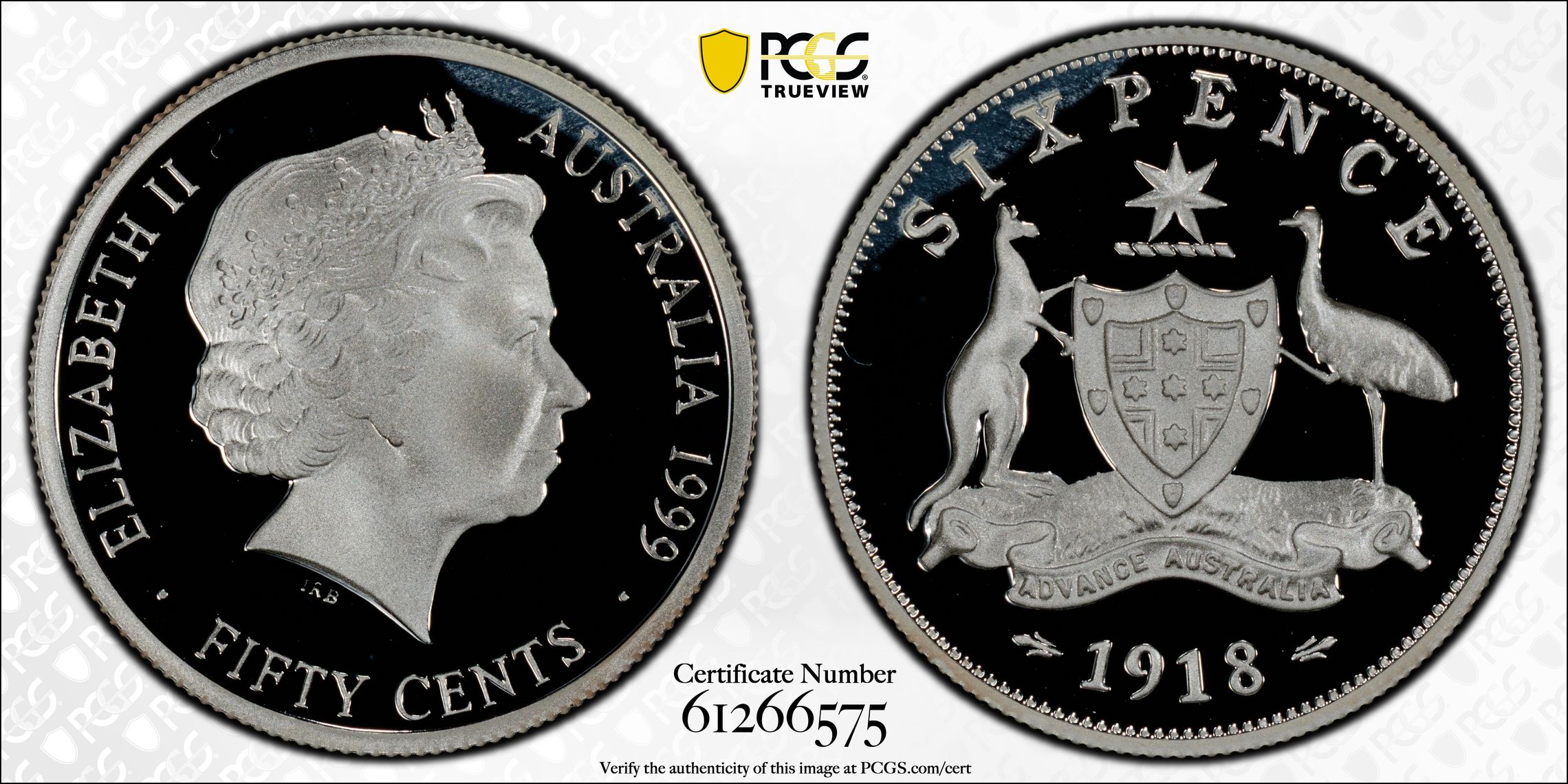 1918 Sixpence Silver, Fifty Cent, 1999, PCGS PR69DCAM