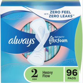 ALWAYS INFINITY FEMININE PADS FOR WOMEN, SIZE 2, HEAVY FLOW ABSORBENCY, WITH WINGS, UNSCENTED 96 COUNT (1 PACKS OF 32)