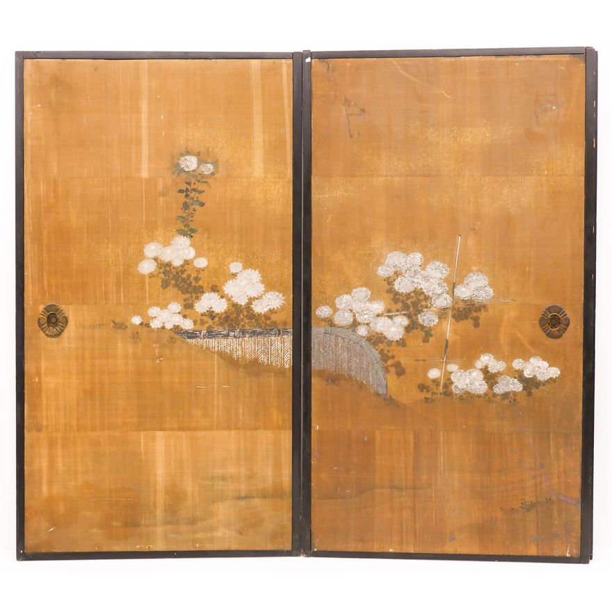 Pair Japanese Edo Painted Fusuma Doors 68''x38''
