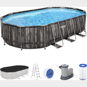BESTWAY POWER STEEL 20' X 12' X 48" OVAL METAL FRAME ABOVE GROUND OUTDOOR SWIMMING POOL SET WITH 1500 GPH FILTER PUMP, LADDER, AND
