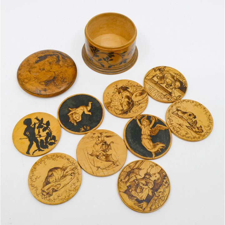 Antique European Child's Painted Game Chip Set 2.25''