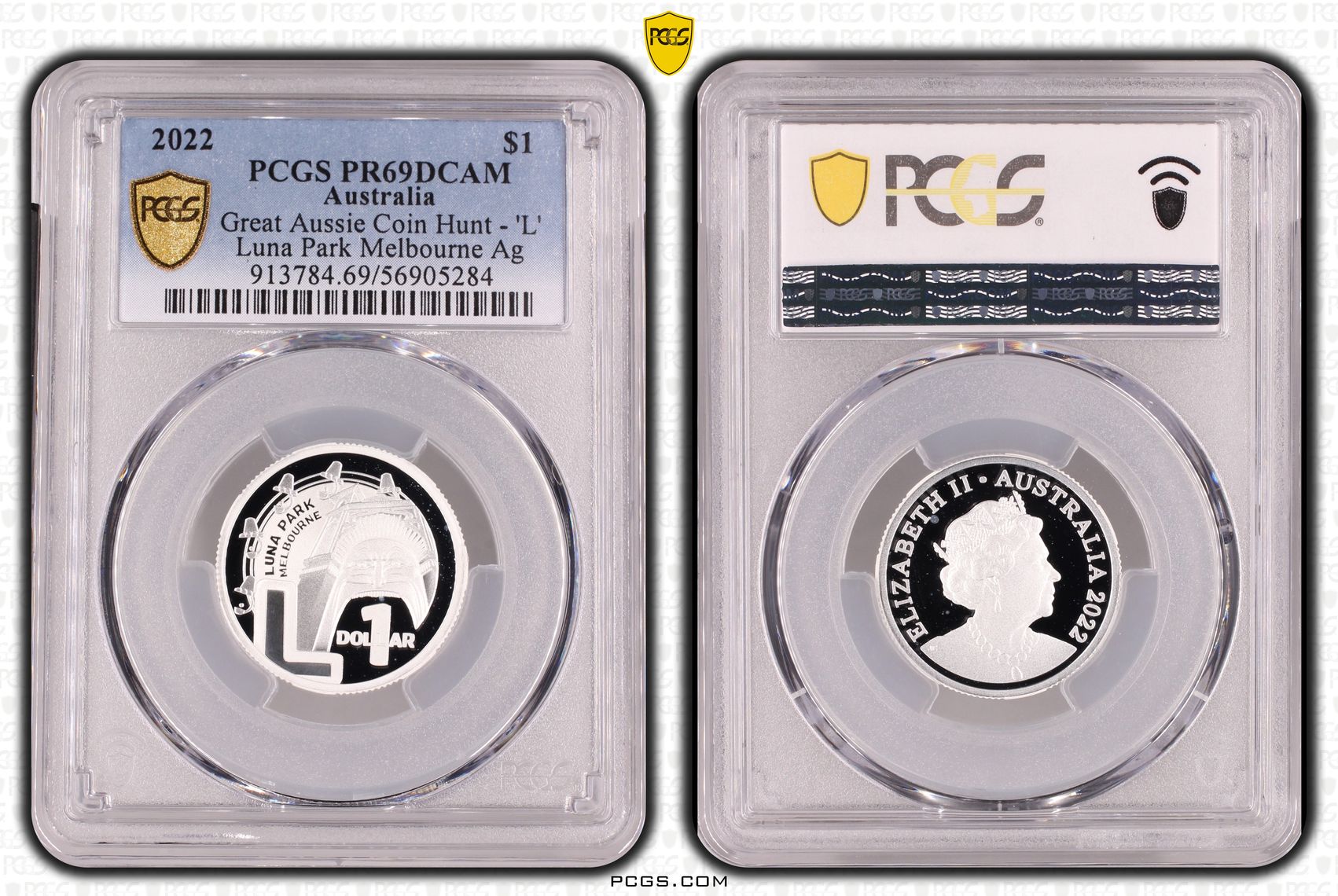 Great Aussie Coin Hunt - 'L', One Dollar, 2022, PCGS PR69DCAM