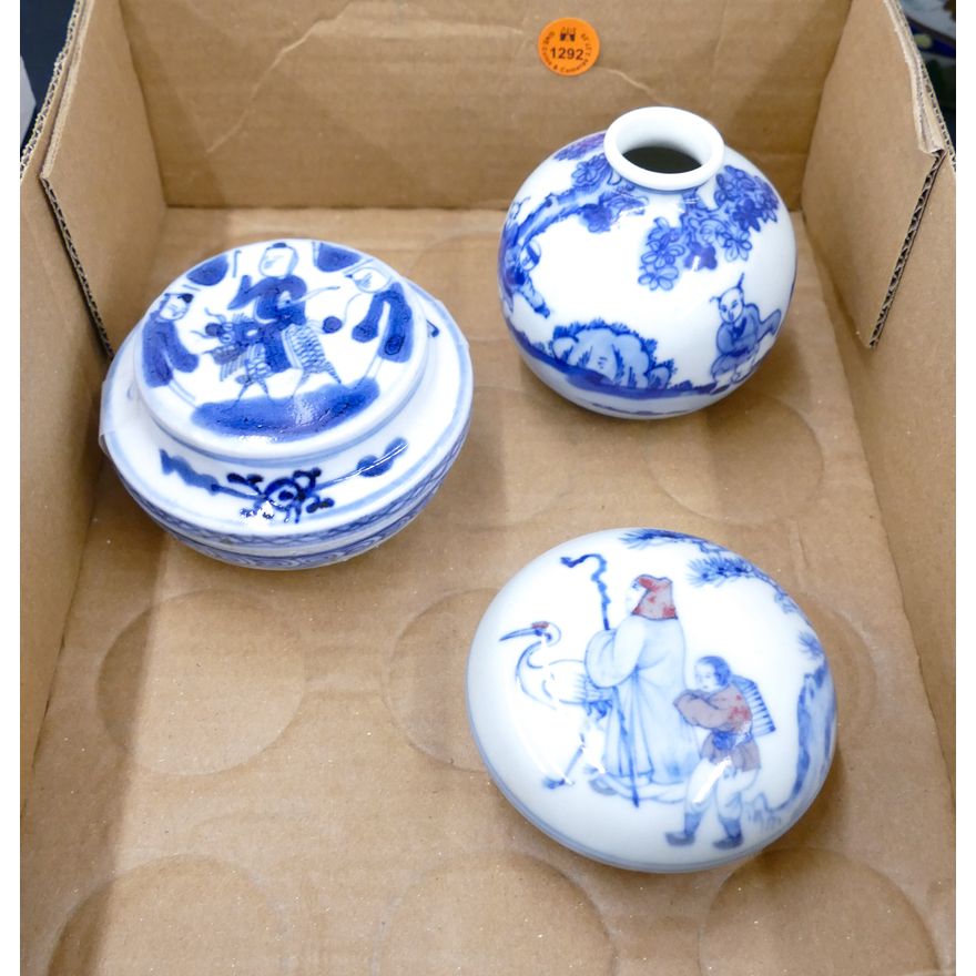 Box 3pc Chinese Porcleain Ink Boxes etc.
