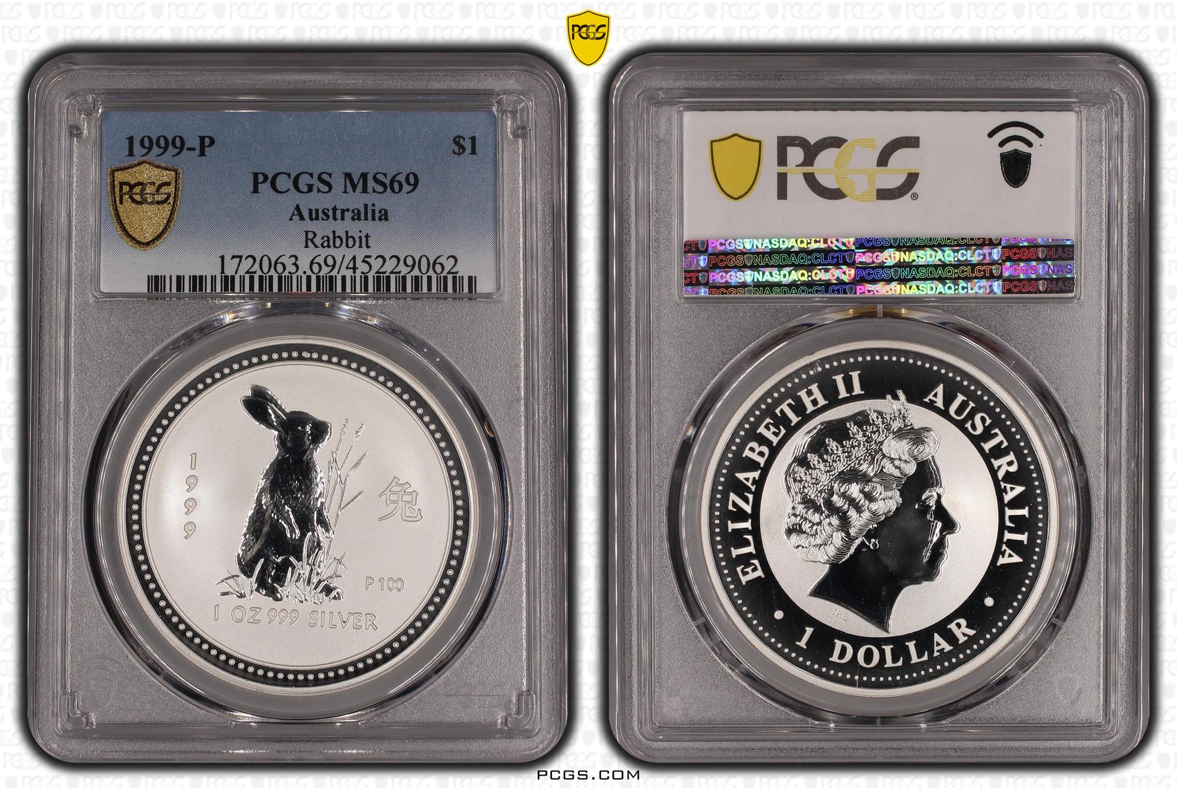 1999-P Australia One Dollar, $1 Rabbit PCGS - MS69 -062