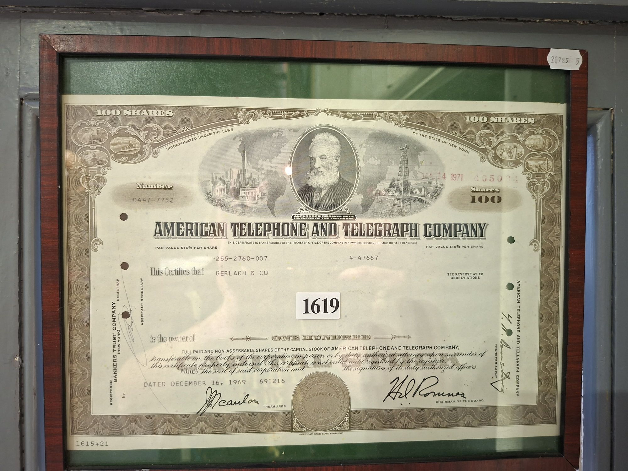 AMERICAN TELEPHONE AND TELEGRAM SHARE CERTIFICATE