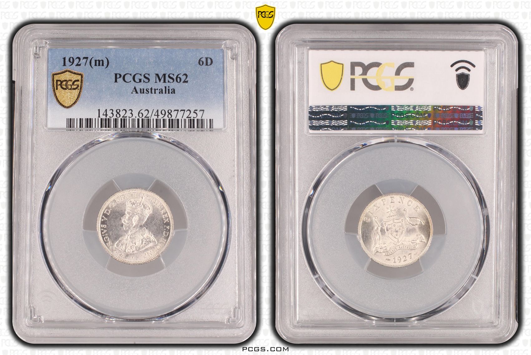George V, , Sixpence, 1927(m), PCGS MS62