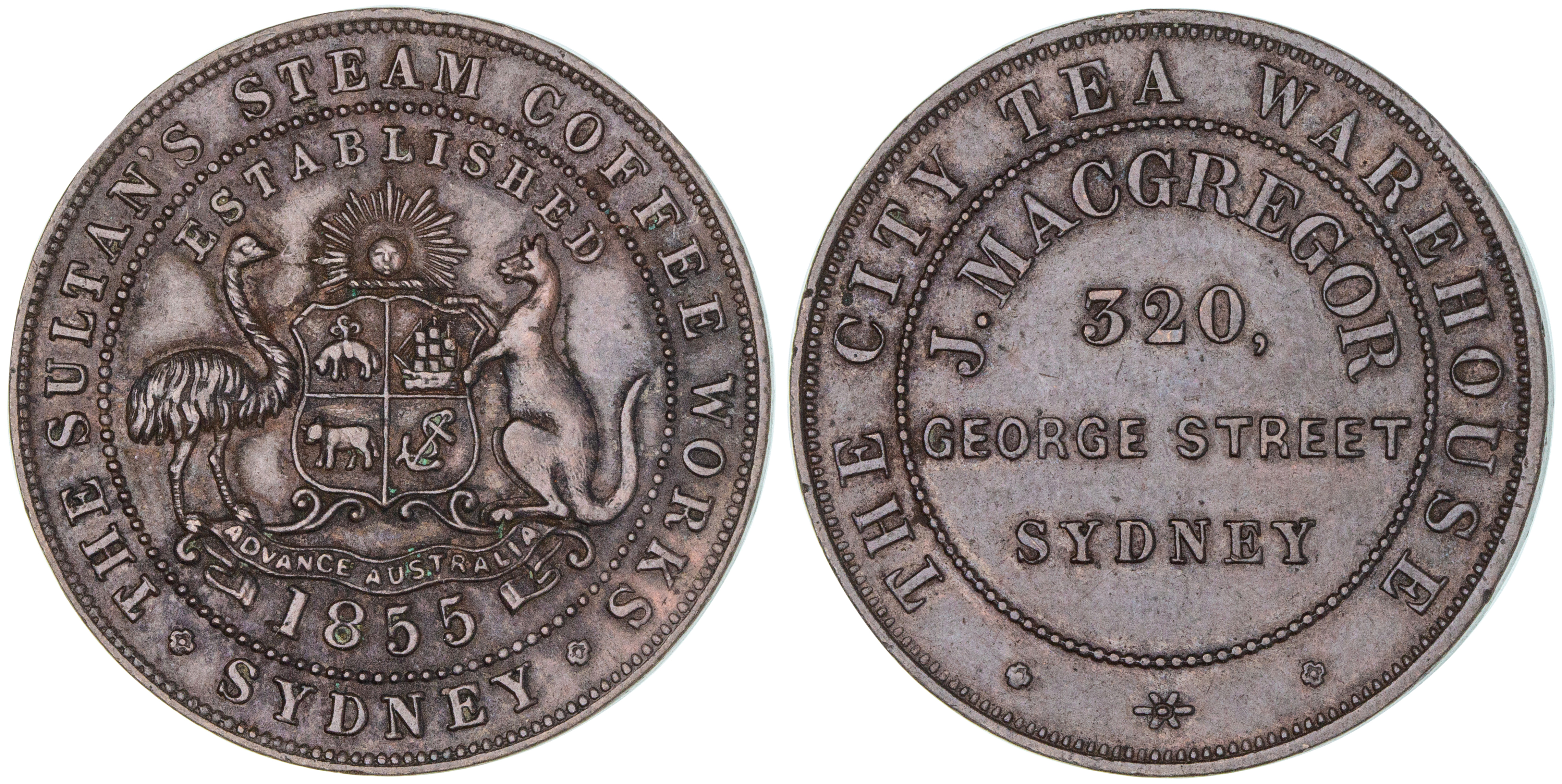 J. MacGregor, Sydney, Halfpenny, 1855, aUNC