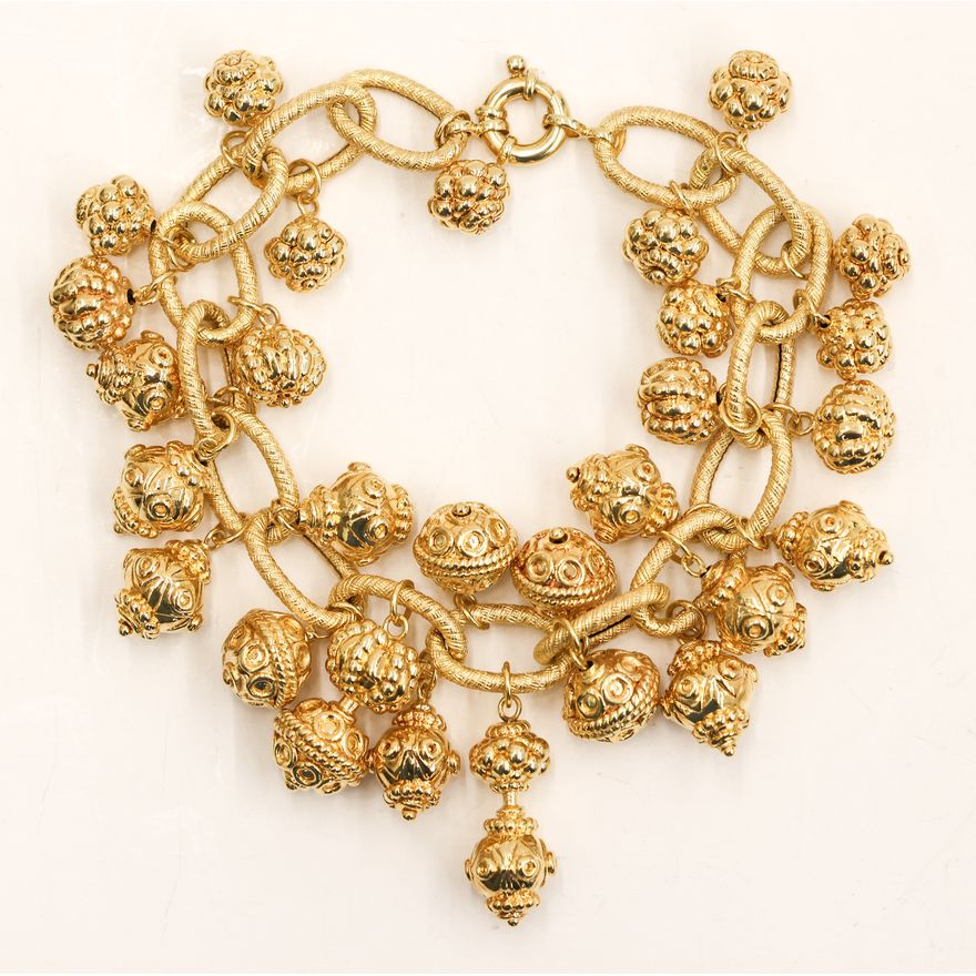 Italian 18k Decorated Ball Charm Bracelet
