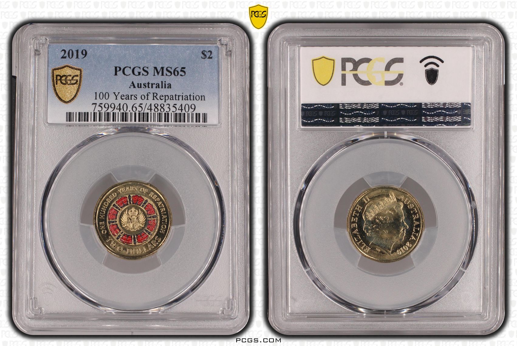 Elizabeth II, 100 Years of Repatriation - Colorized , Two Dollar, 2019, PCGS MS65