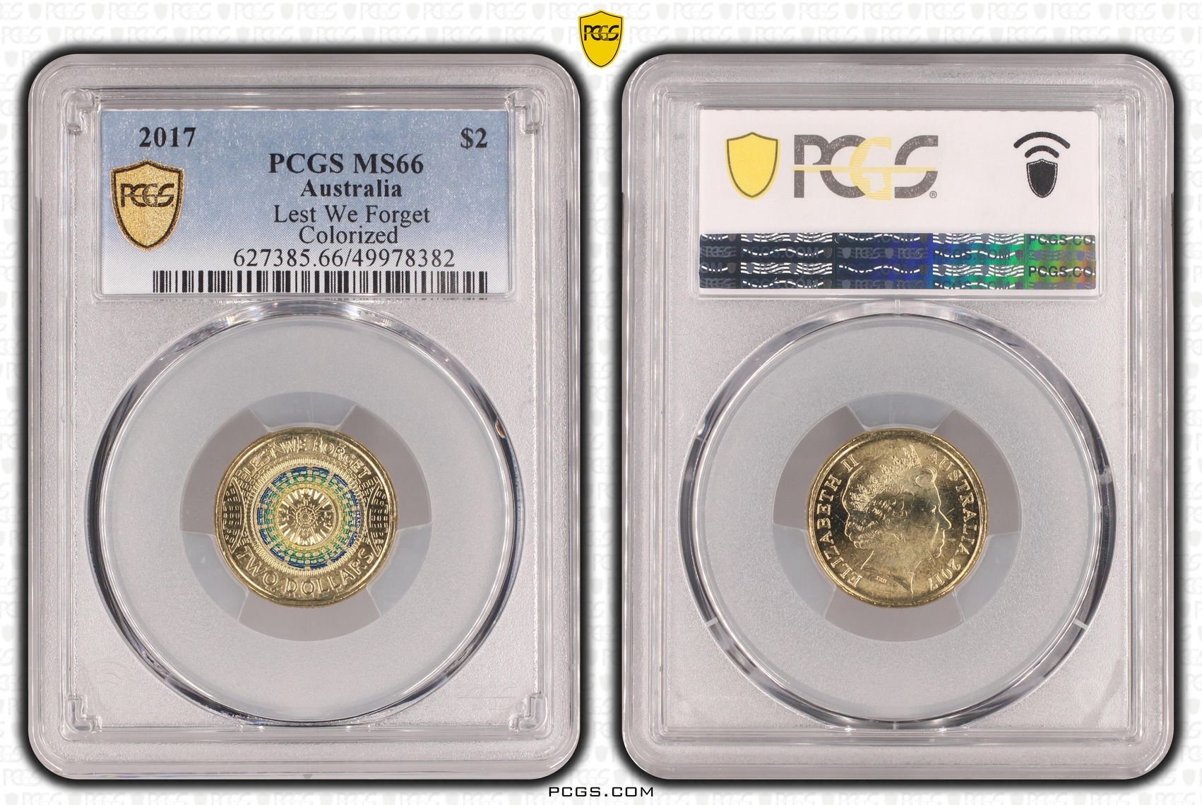 Lest We Forget Colourised, Two Dollar, 2017, PCGS MS66