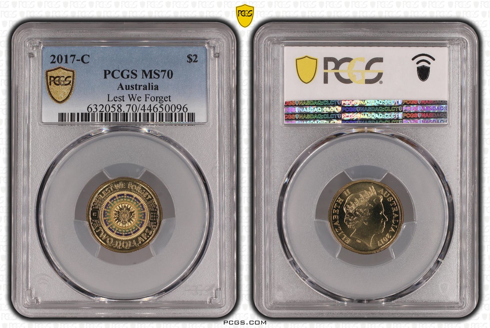 2017-C Australia Two Dollar, $2 Lest We Forget PCGS - MS70 POP 47/0 -096