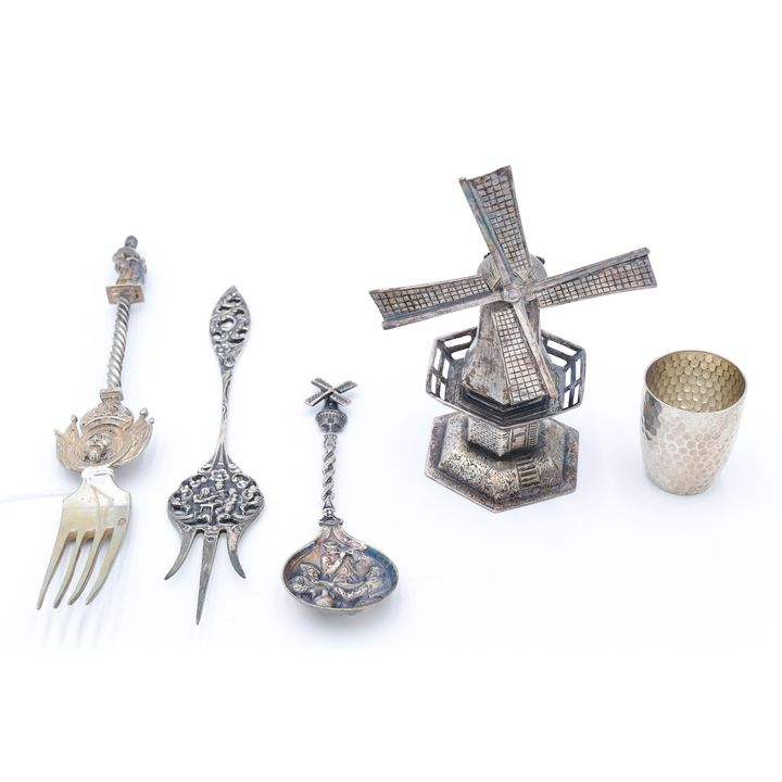 5pc Continental 800 Silver Windmill Model & Table Pieces