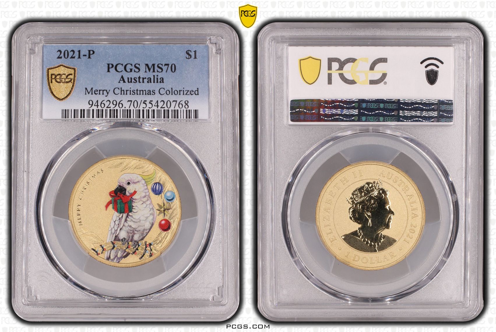 Merry Christmas Colorized, POP 5/0, One Dollar, 2021-P, PCGS MS70