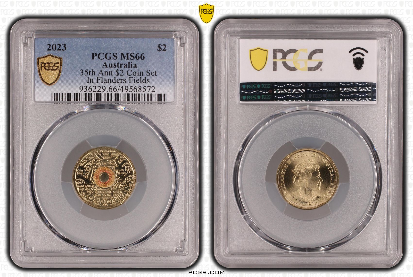35th Ann $2 Coin Set Colourised In Flanders Fields, Two Dollar, 2023, PCGS MS66