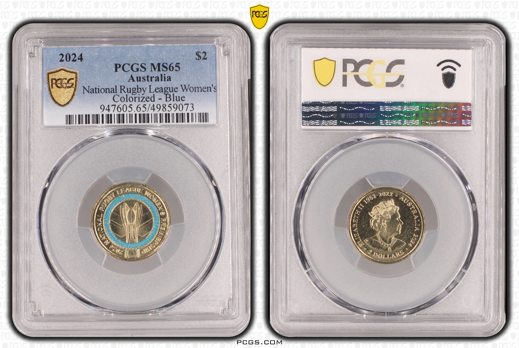 National Rugby League Women's Colorized - Blue , Two Dollar, 2024, PCGS MS65