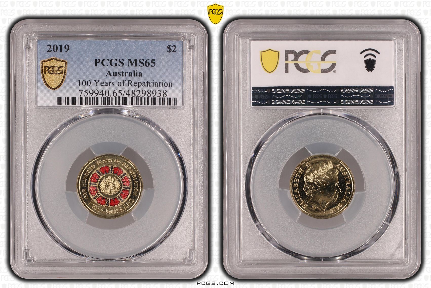 Elizabeth II, 100 Years of Repatriation - Colorized, Two Dollar, 2019, PCGS MS65
