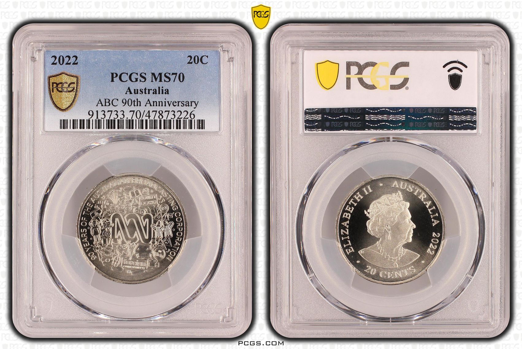 ABC 90th Anniversary, Twenty Cent, 2022, PCGS MS70