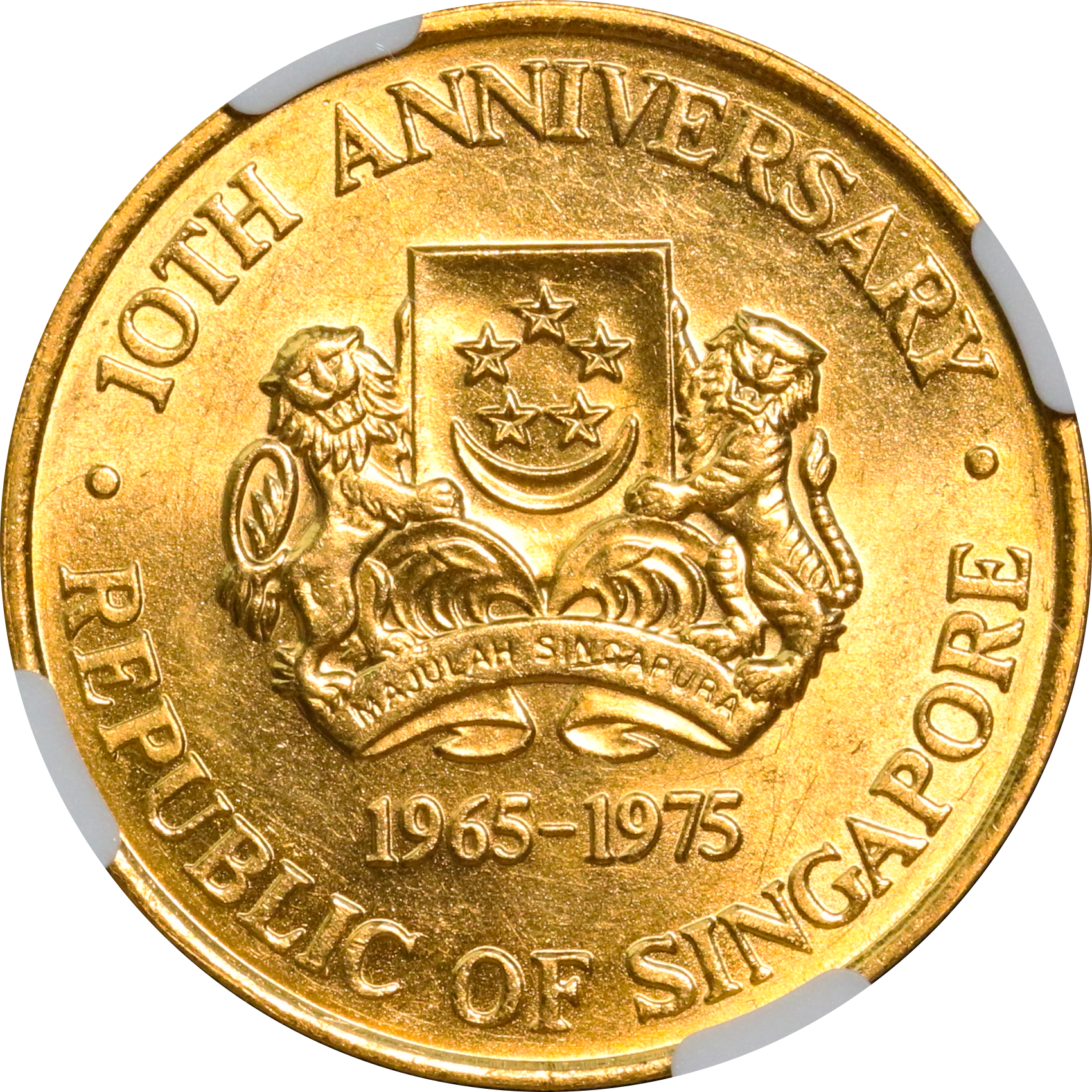Singapore Commemorative 1975 $250 0.5 oz AGW Gold Coin 10th Anniversary  Republic of Singapore NGC UNC Details Cleaned | Monetarium Singapore  Private Limited