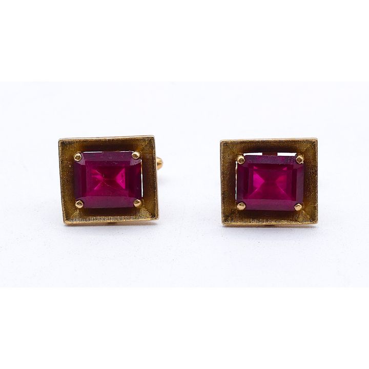 Pair Vintage Men's 14k Red Stone Cufflinks - 12.4 Grams TW