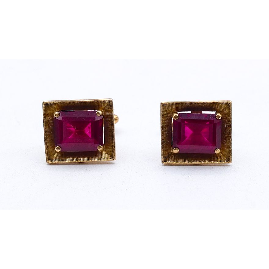 Pair Vintage Men's 14k Red Stone Cufflinks - 12.4 Grams TW
