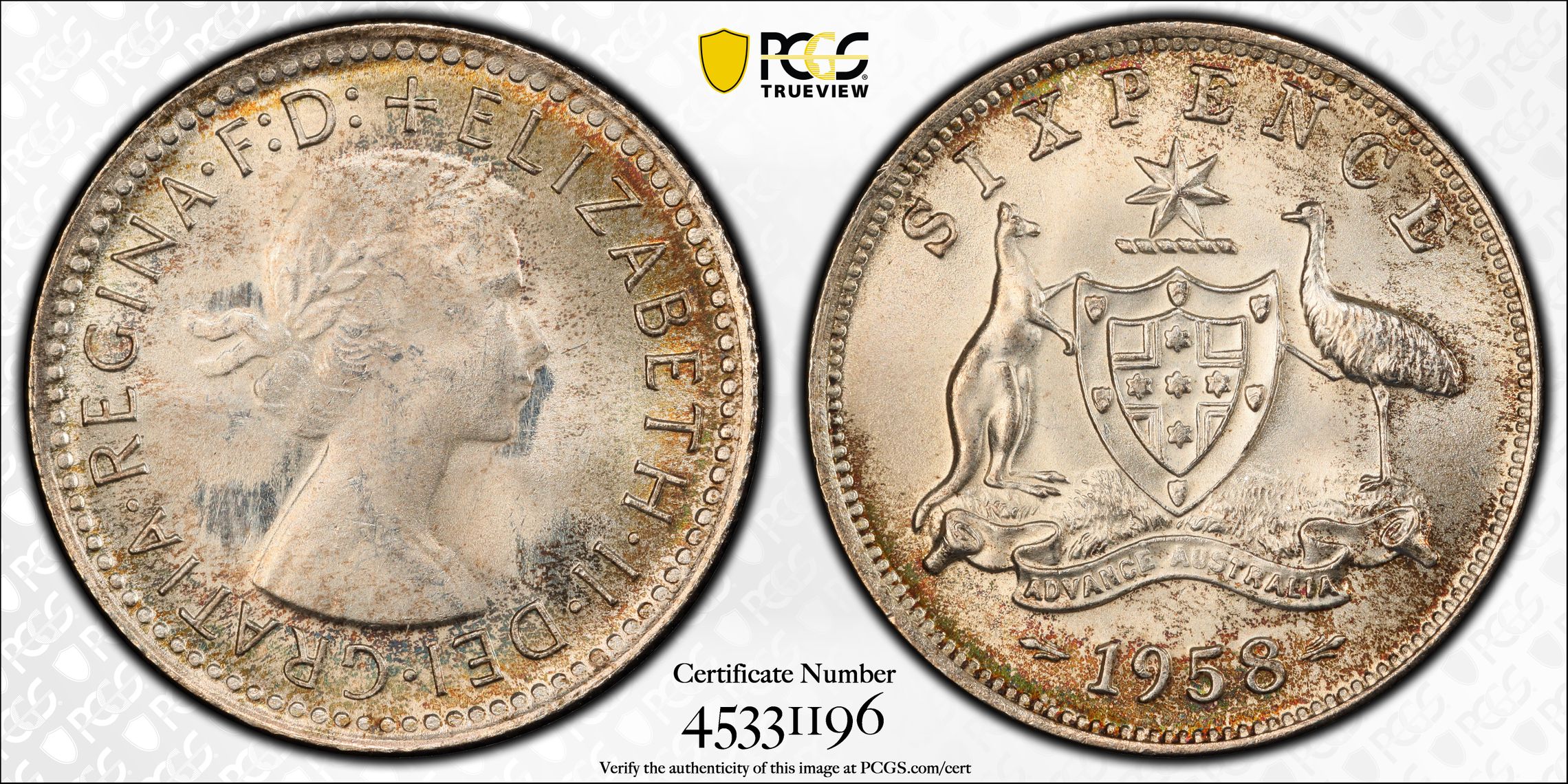 Elizabeth II, Sixpence, 1958(m), PCGS MS65