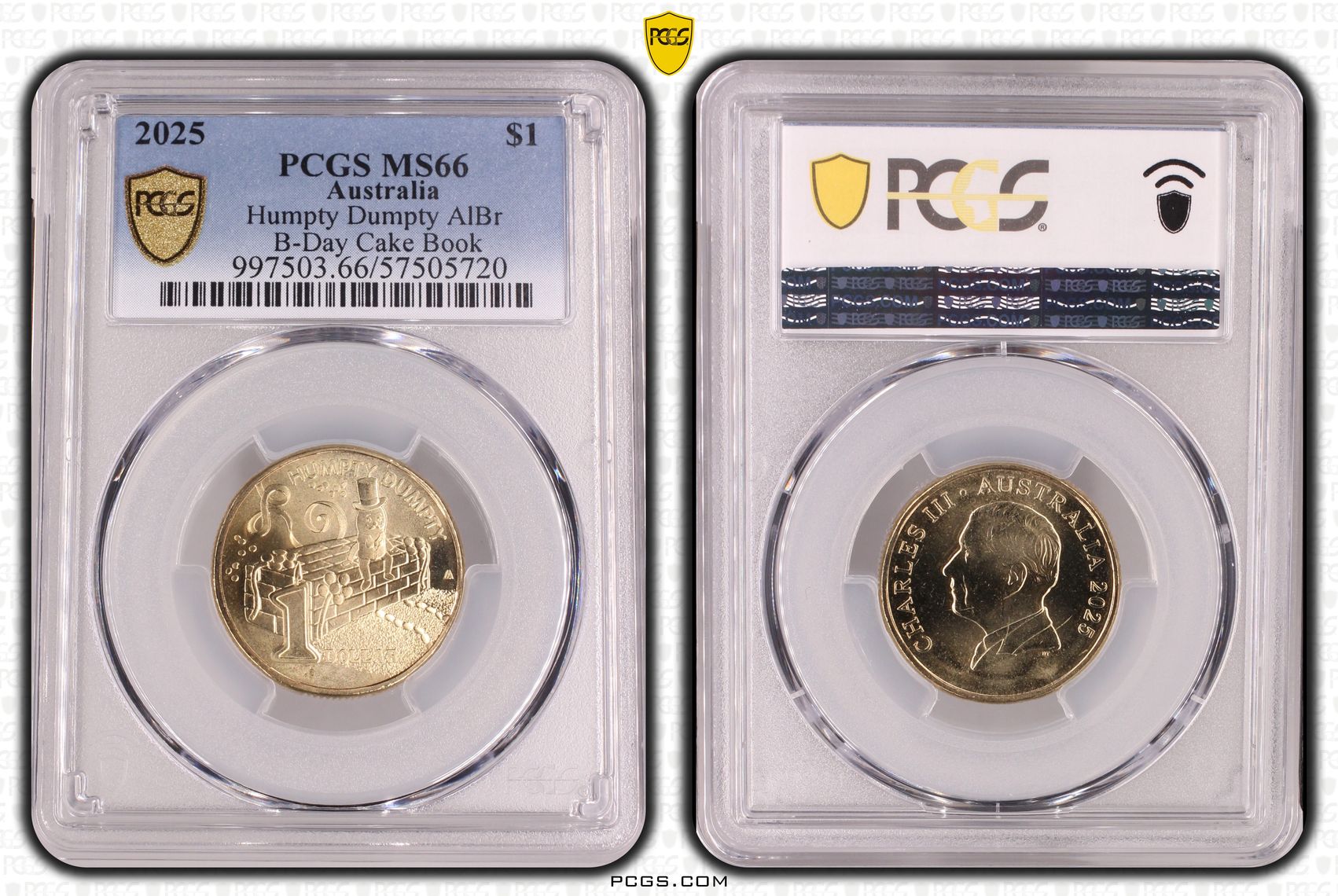 Humpty Dumpty AlBr B-Day Cake Book, One Dollar, 2025, PCGS MS66