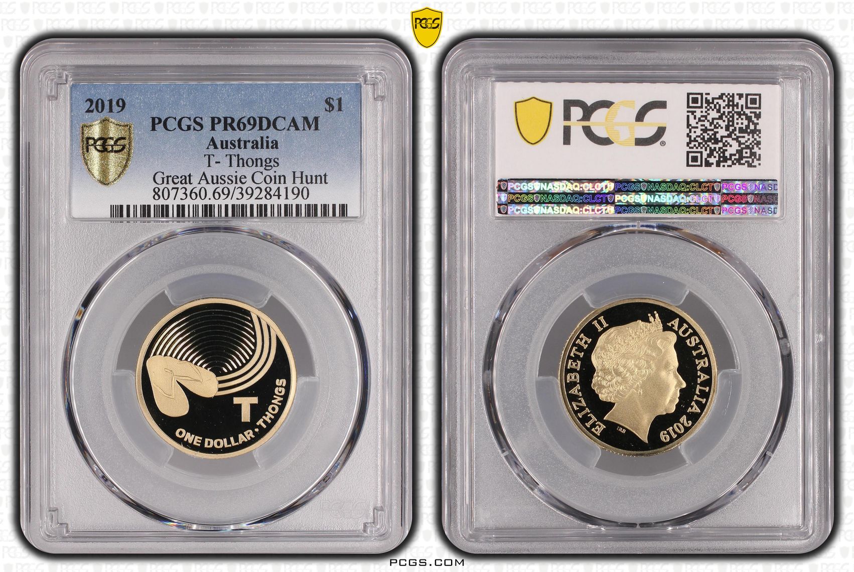 T- Thongs Great Aussie Coin Hunt, One Dollar, 2019, PCGS PR69DCAM