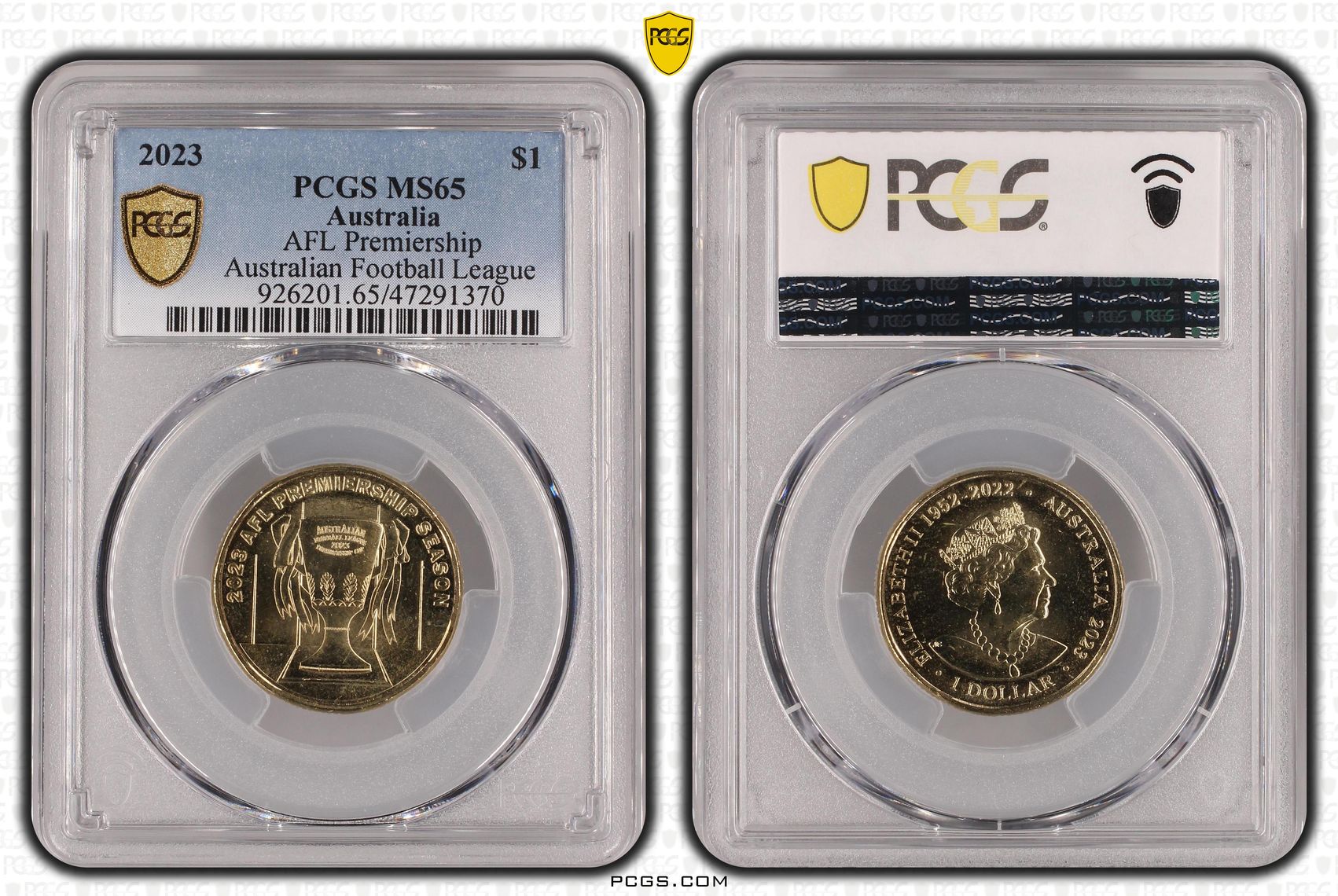Elizabeth II, AFL- AFL Premiership, One Dollar, 2023, PCGS MS65