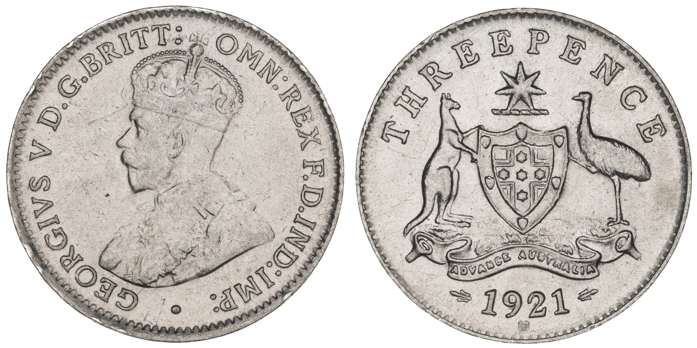 George V, Threepence, 1921-M, aUNC - UNC