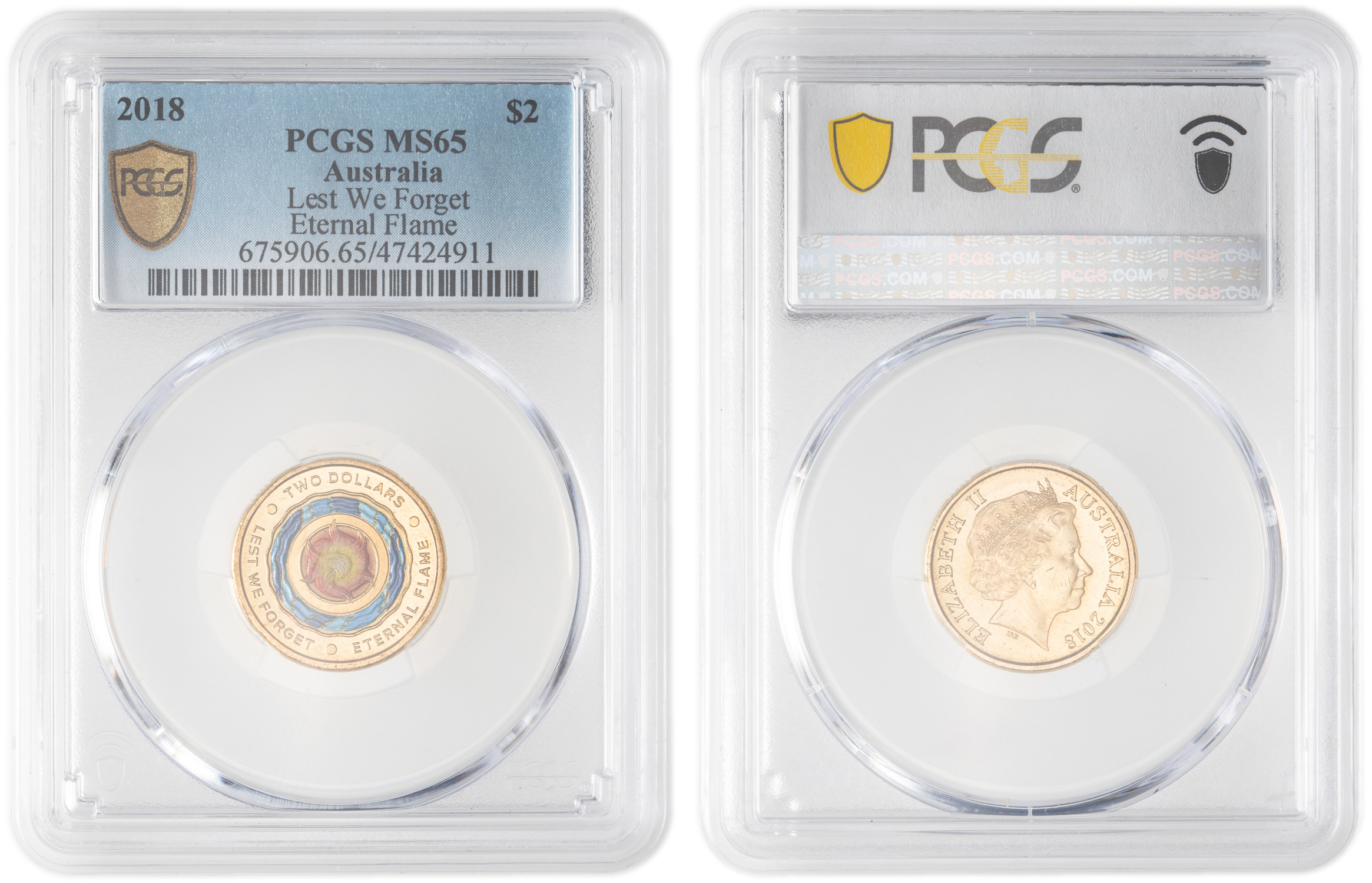 Elizabeth II, Lest We Forget - Eternal Flame, Two Dollar, 2018, PCGS MS65