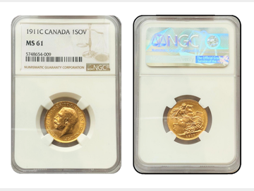 1911 GEORGE V CANADA MINT GOLD SOVEREIGN MS61